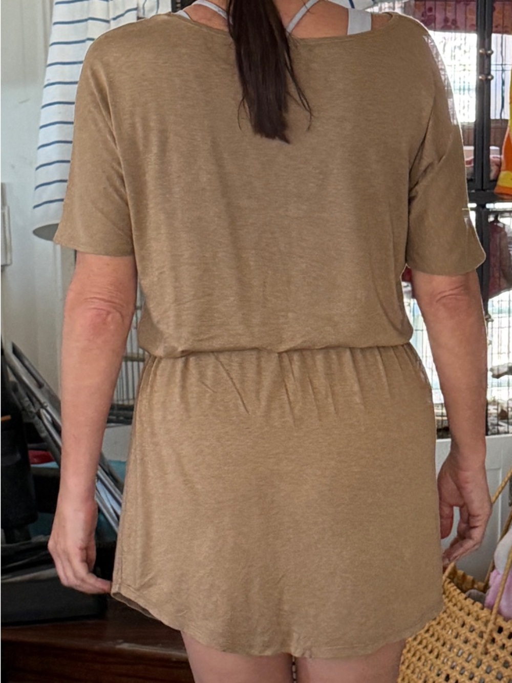 Fighting Eel Short Sleeve Womens Beige T-Shirt Dress  Size: M - Picture 2 of 9